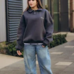 Gray Oversized Polo Sweatshirt