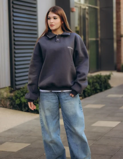 Gray Oversized Polo Sweatshirt