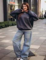 Gray Oversized Polo Sweatshirt - Image 5