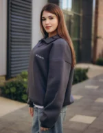 Gray Oversized Polo Sweatshirt - Image 2