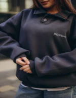 Gray Oversized Polo Sweatshirt - Image 3