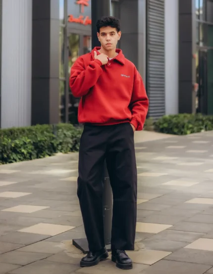 Burgundy Oversized Polo Sweatshirt